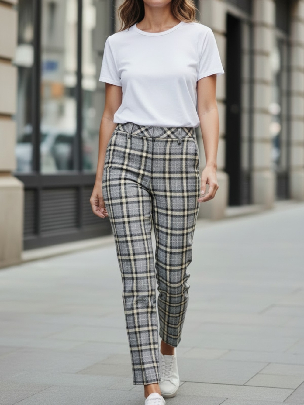 H&M Gray & White Plaid Straight-Leg Pants